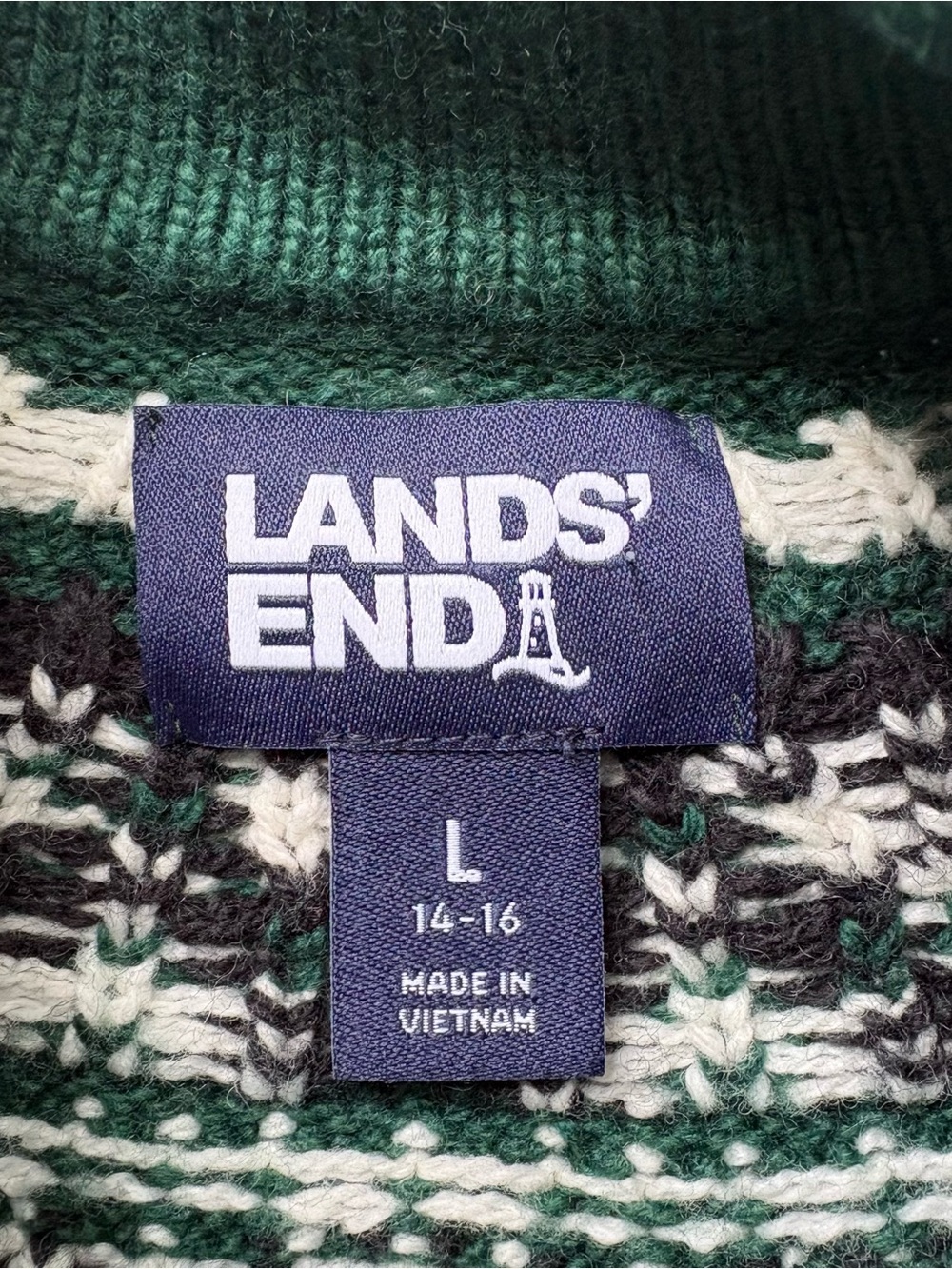 Lands' End Mock-Neck Fair Isle Sweater Size Large - Picture 4 of 6